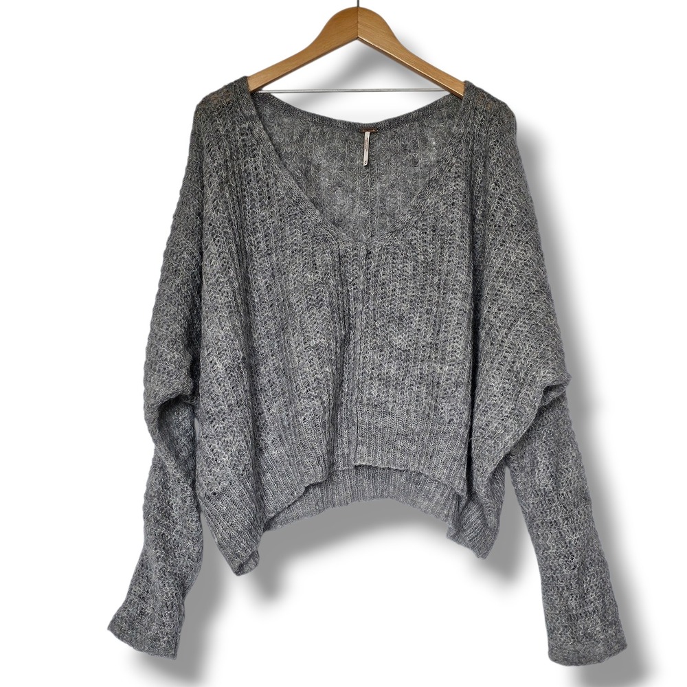Free People Alpaca Sweater M Womens Grey Batwing Slouchy Oversized Boho Chunky